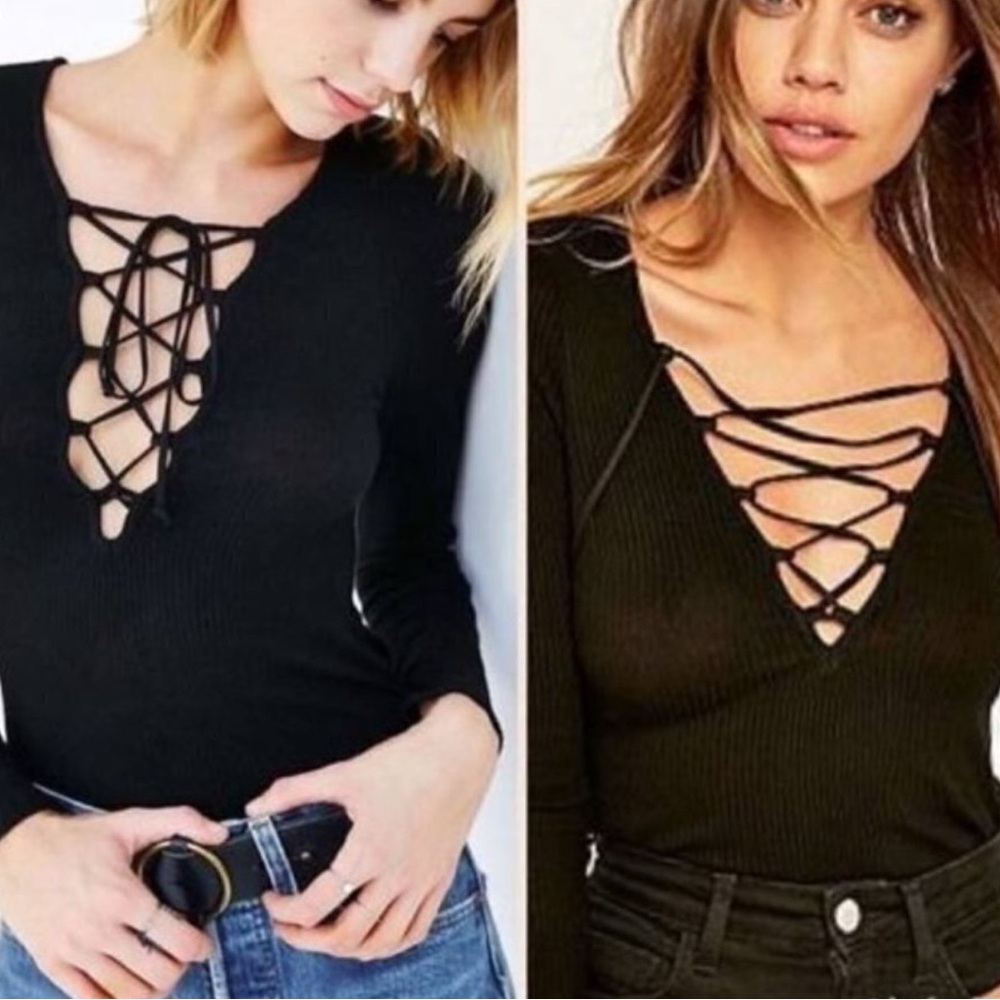 Urban Outfitters Project Social Lace-Up V-Neck Top